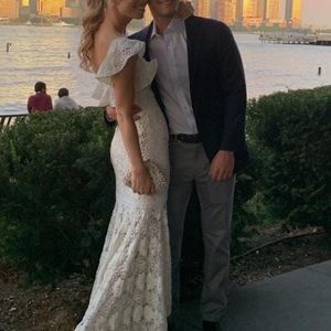 Alexis Zander Lace Flutter-Sleeve Gown